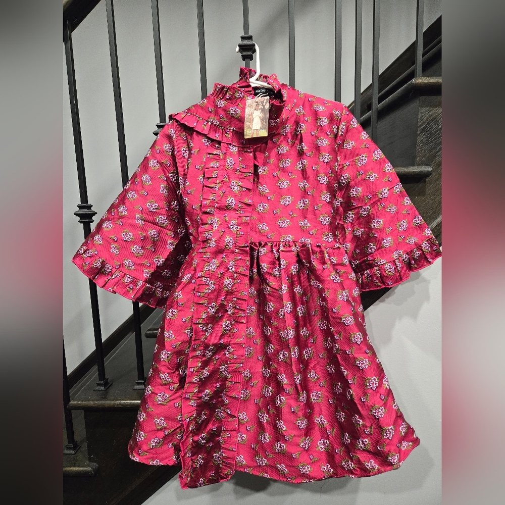 NWT Sister Jane Red Jacquard Pussybow Canopy Dress - Picture 3 of 5